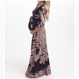 Pinkblush Maternity Maxi Dress Tie Waist Wrap Floral Navy Pink